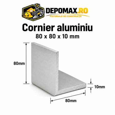 Cornier aluminiu 80 x 80 x 10 mm, 6 metri (EN AW-6060)